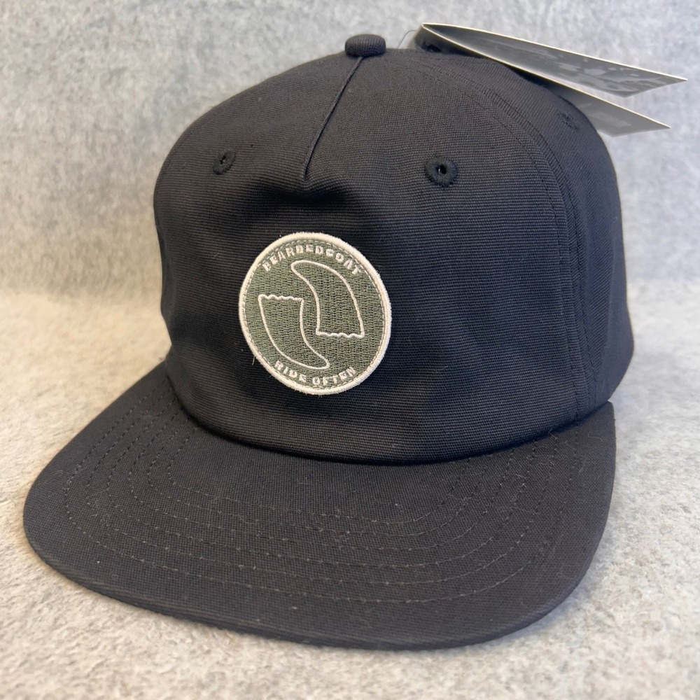 NWT Beardedgoat Ride Often Patch Mens Black Hat Adjustable Flat Brim OSFM